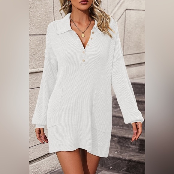 Johnny Collar Drop Shoulder Sweater Dress - Picture 1 of 4